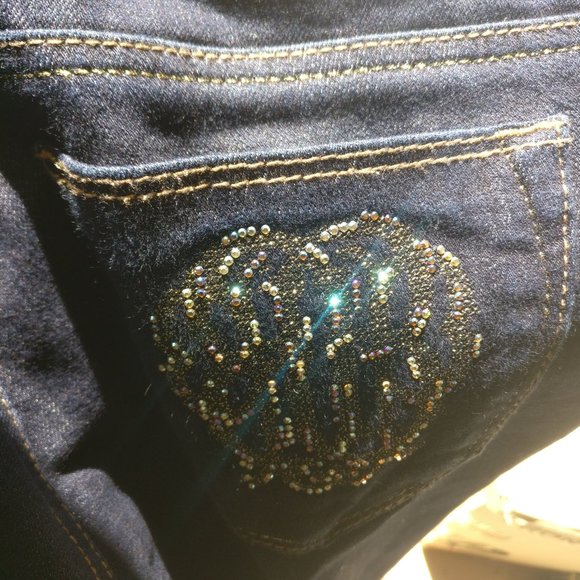 BEANPOLE MADE IN KOREA DIAMOND DECORATED BOOTCUT JEANS in BLUE WASH Medium Women - Picture 13 of 13